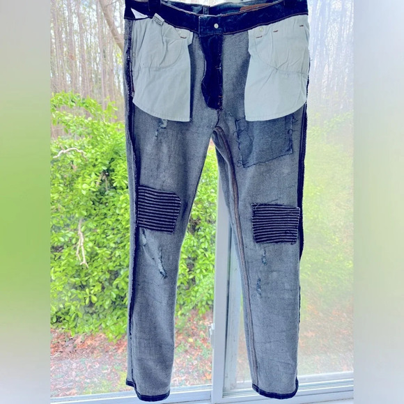 Evolution in Design 18 NWT Distressed Biker Repaired slim blue jeans. Mid rise. - Picture 9 of 11